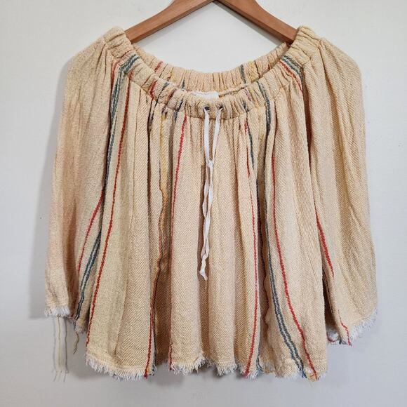 FP x beach Freedom striped off the shoulders 3/4 sleeve crop shirt woman's sz XS - Picture 2 of 9